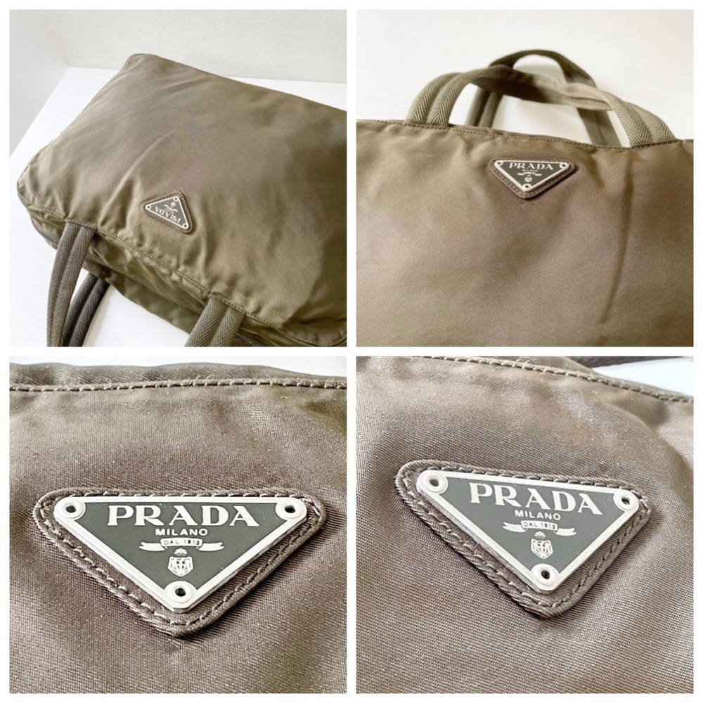 Prada RARE dark green brown nylon triangle logo Boston bag vintage - Picture 8 of 15
